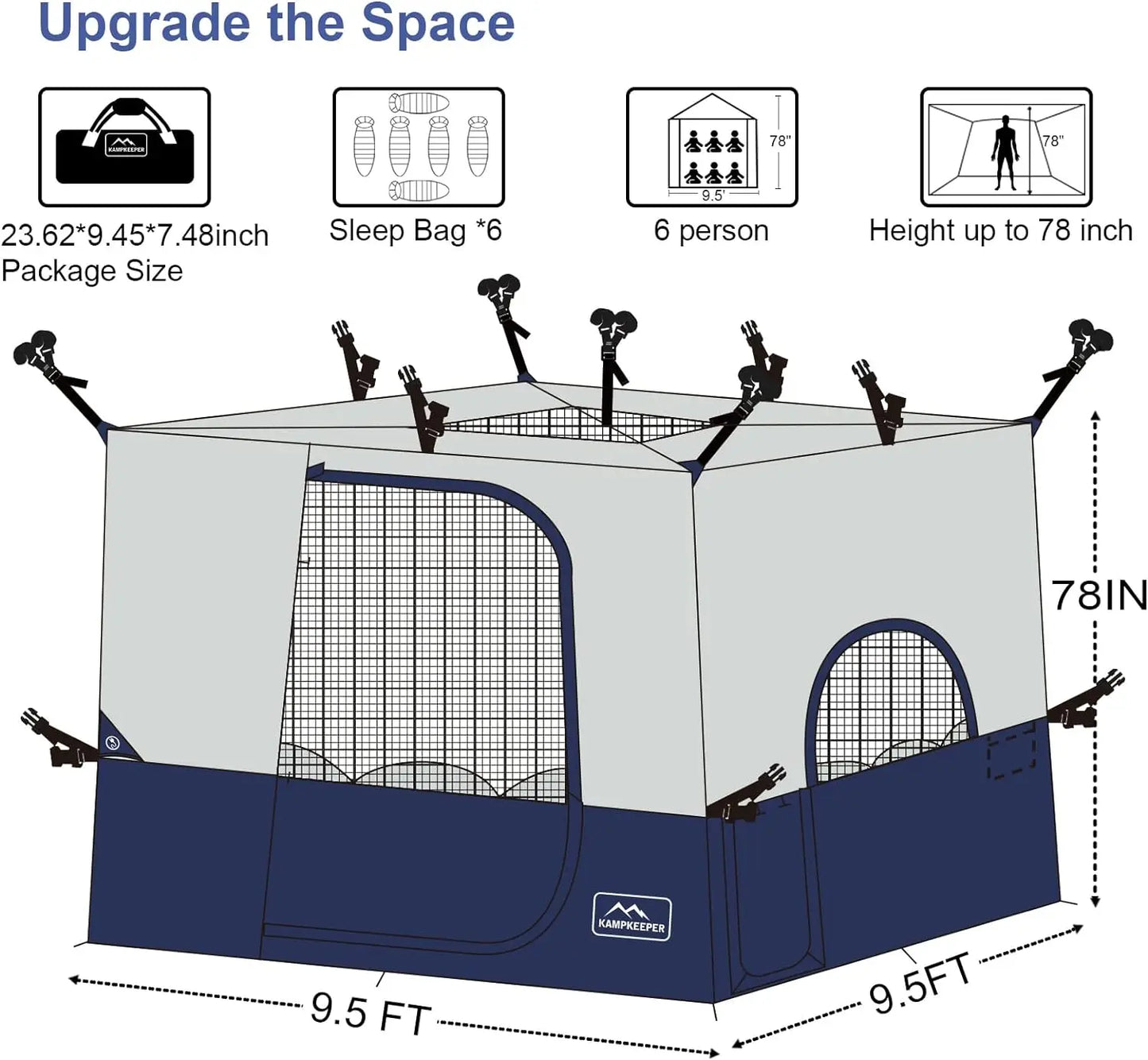 KAMPKEEPER Converts 10'x10' Straight Leg Canopy into Inner Up Tent