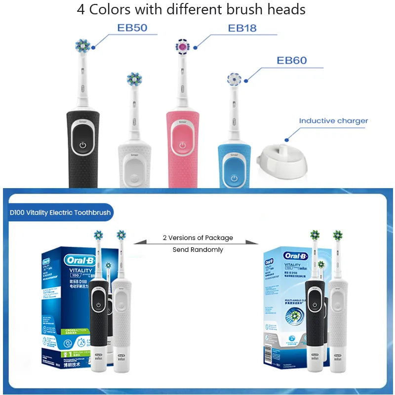 Oral B D100 Electric Toothbrush 2D Vitality Cleaning With Timer