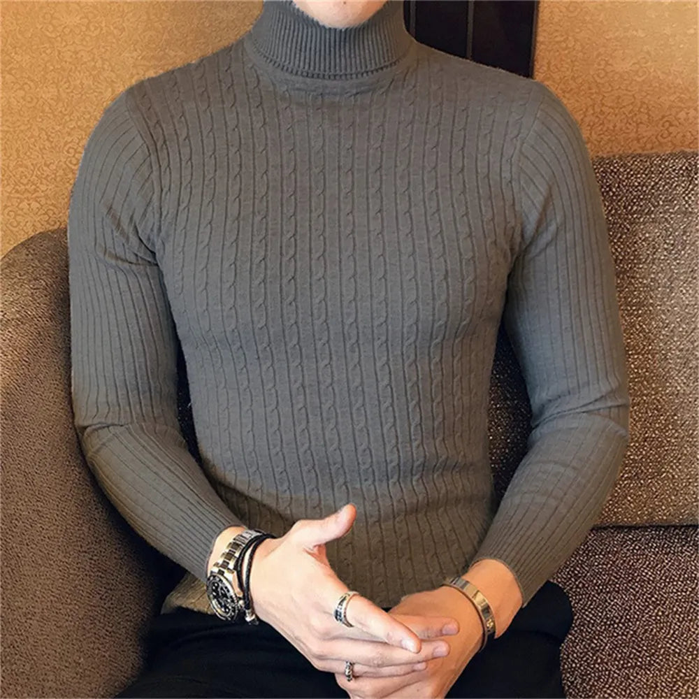 Slim Turtleneck Pullovers Warm Solid Color Men's Sweater