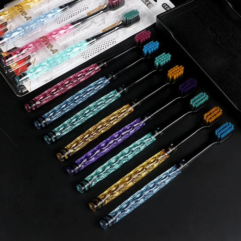 8 Pieces of Volcanic Charcoal Brush Silk Soft Bristle Toothbrush,