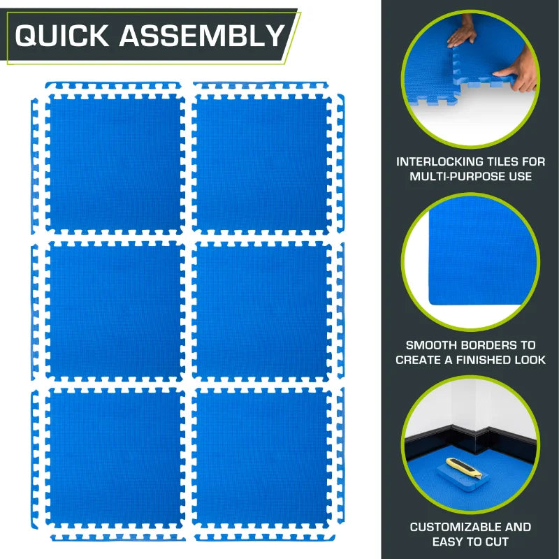 Exercise Puzzle Mat 1-in thick, Blue, 24 Sq Ft - 6 Tiles