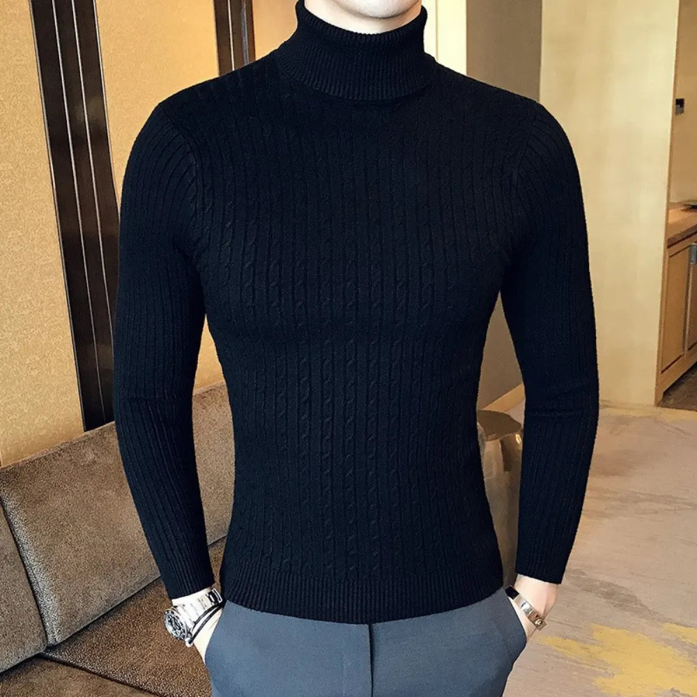 Slim Turtleneck Pullovers Warm Solid Color Men's Sweater