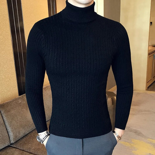 Slim Turtleneck Pullovers Warm Solid Color Men's Sweater