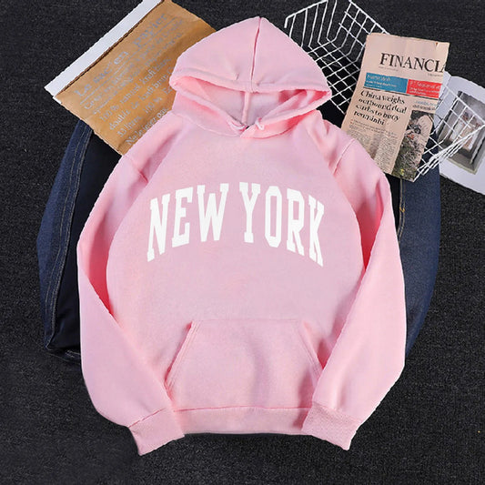 New York Letter Print Pullover Hoodies Women Streetwear.