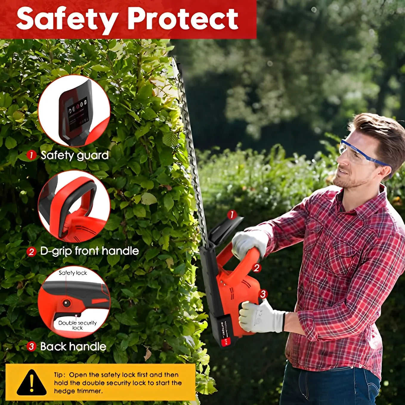 Cordless Hedge Trimmer 22 inch 21V 500W Dual Action Blade