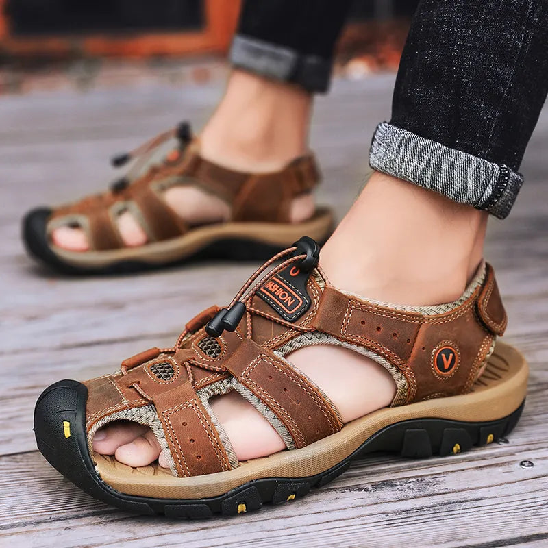 2023  Leather Large Size Men's Casual, Hiking Sandals