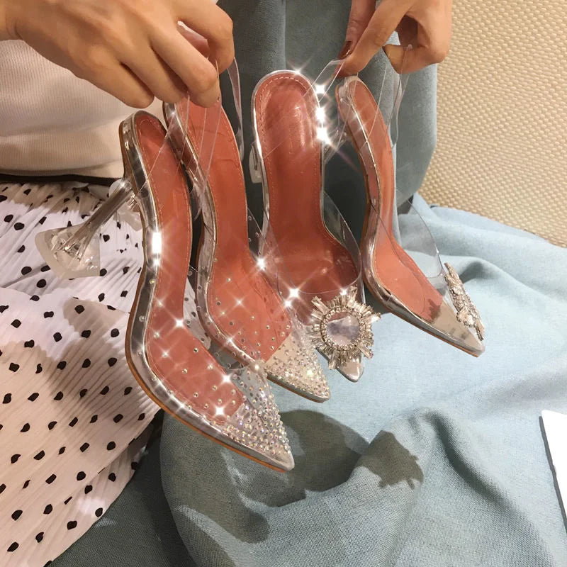 Women's Pumps Luxury Crystal Slingback High Heeled Pumps