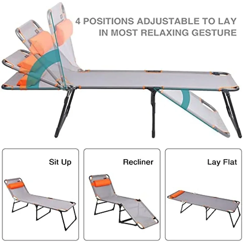 Portable Adjustable Cot for Adults, Folding Chair, with pillow