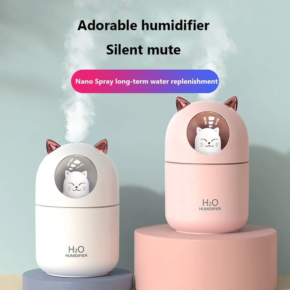 300ML Air Humidifier Cartoon Cat Cold Mist Diffuser