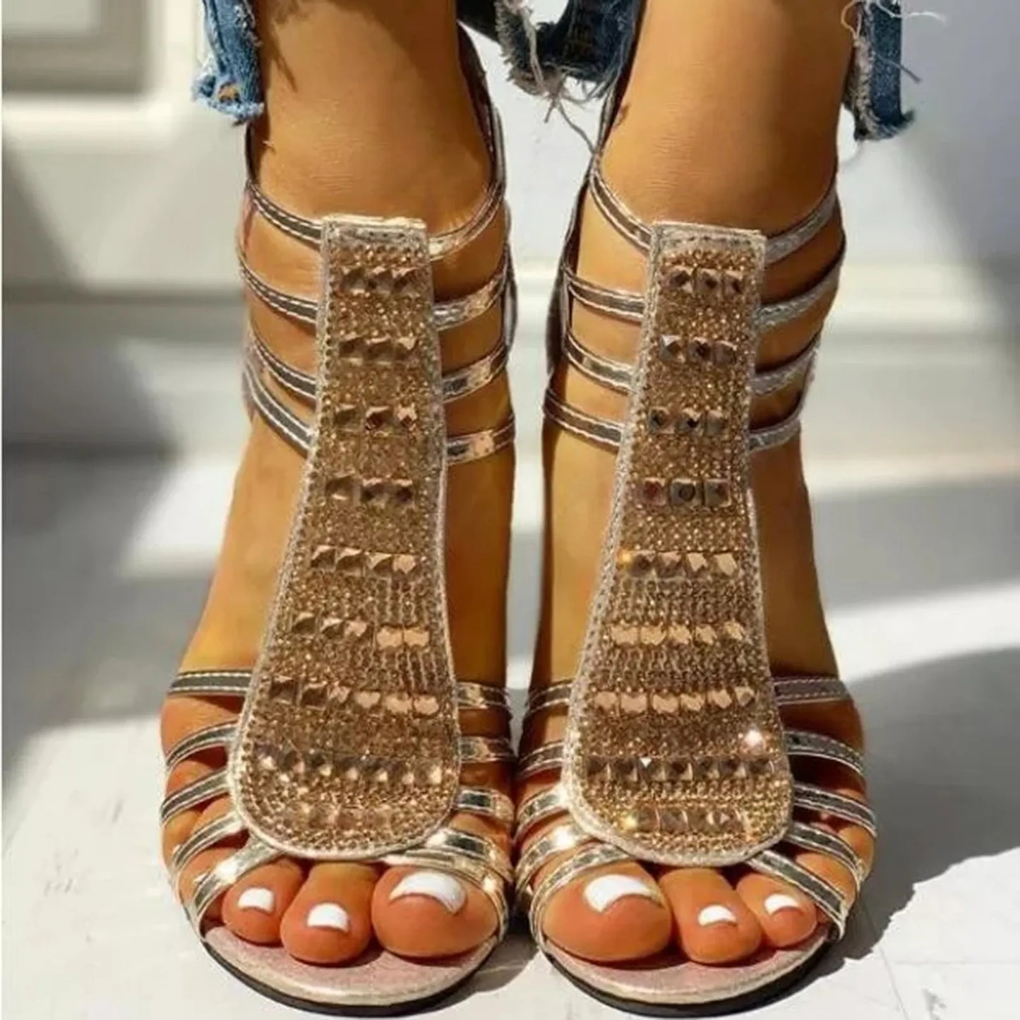 Golden/Silver High Heels Gladiator Sandals Luxury Heels Women's Sexy