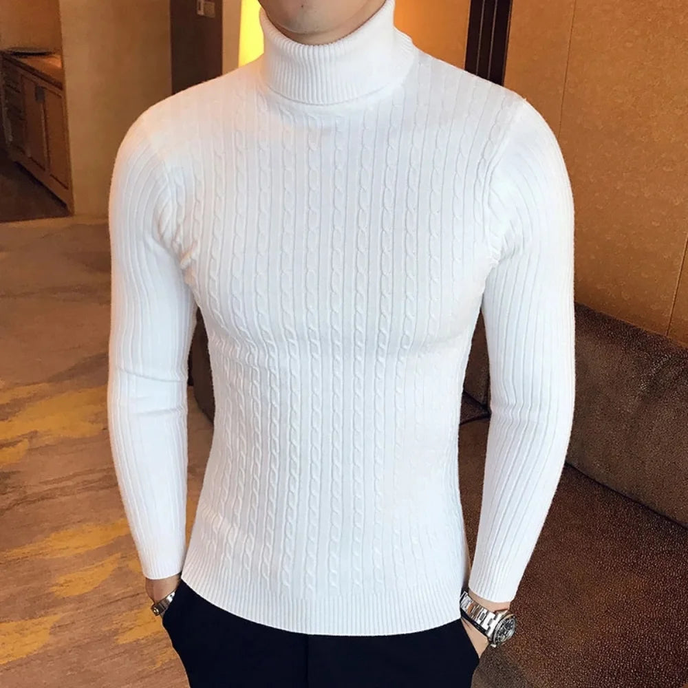 Slim Turtleneck Pullovers Warm Solid Color Men's Sweater