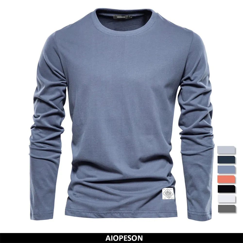 100% Cotton Long Sleeve T-shirt For Men Solid