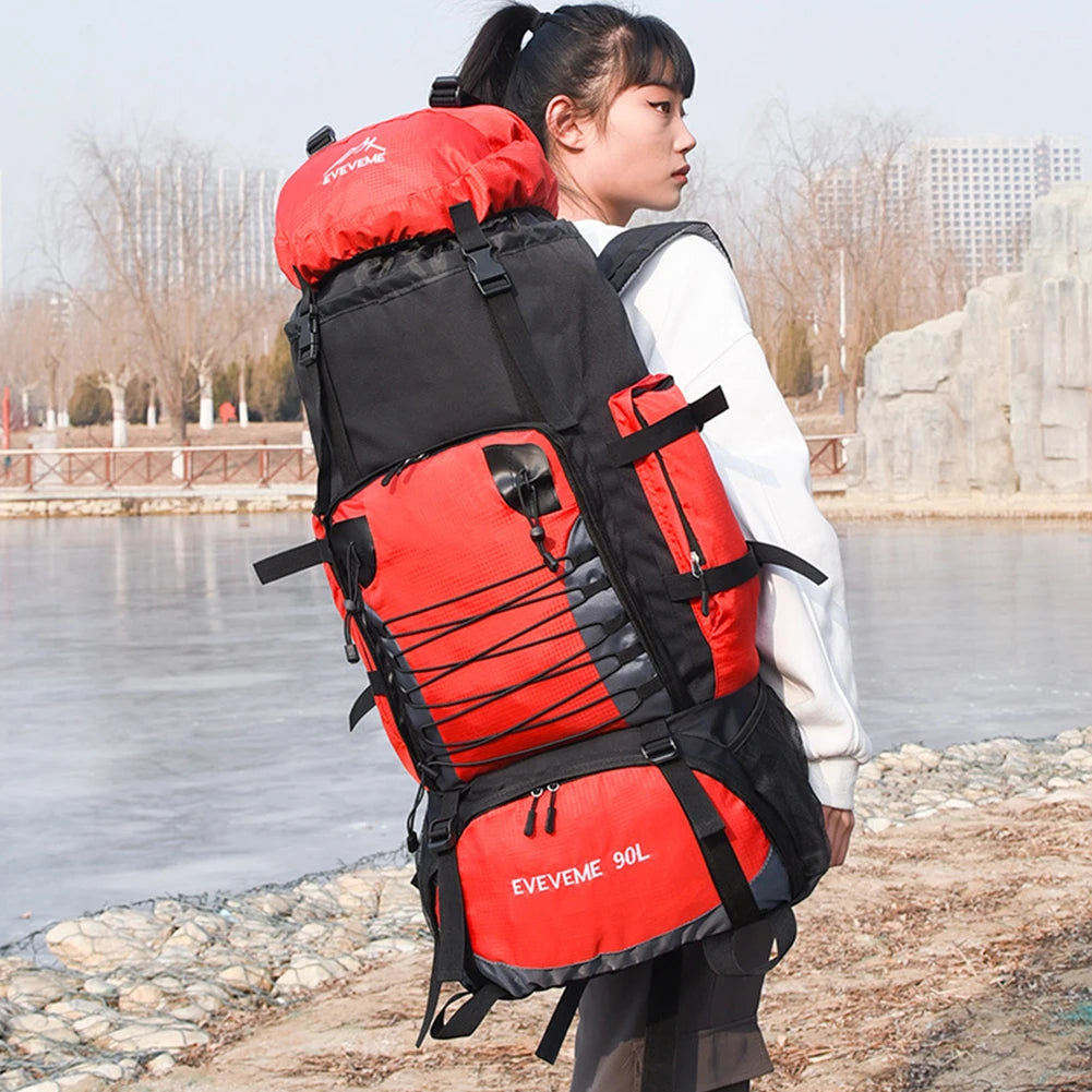 90L Hiking Bag Waterproof Camping with Rain Cover Flap