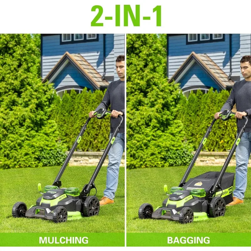 Greenworks 80V 25" Brushless Motor Dual Blade Lawn Mower, Battery.