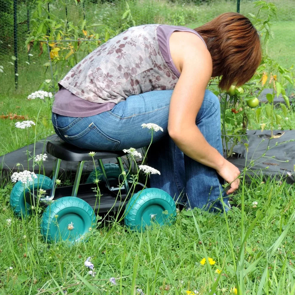 Large Wheels Rolling Garden Work Scooter with Tool Tray