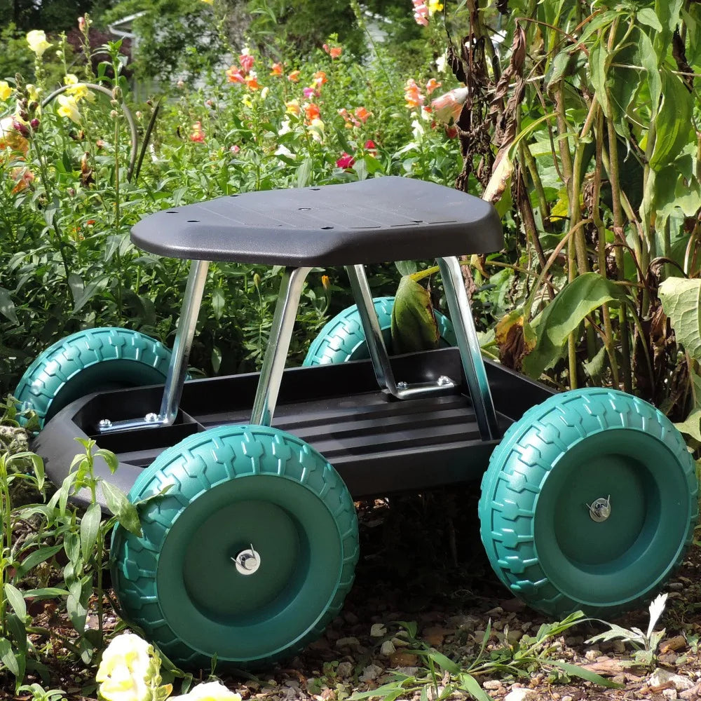 Large Wheels Rolling Garden Work Scooter with Tool Tray