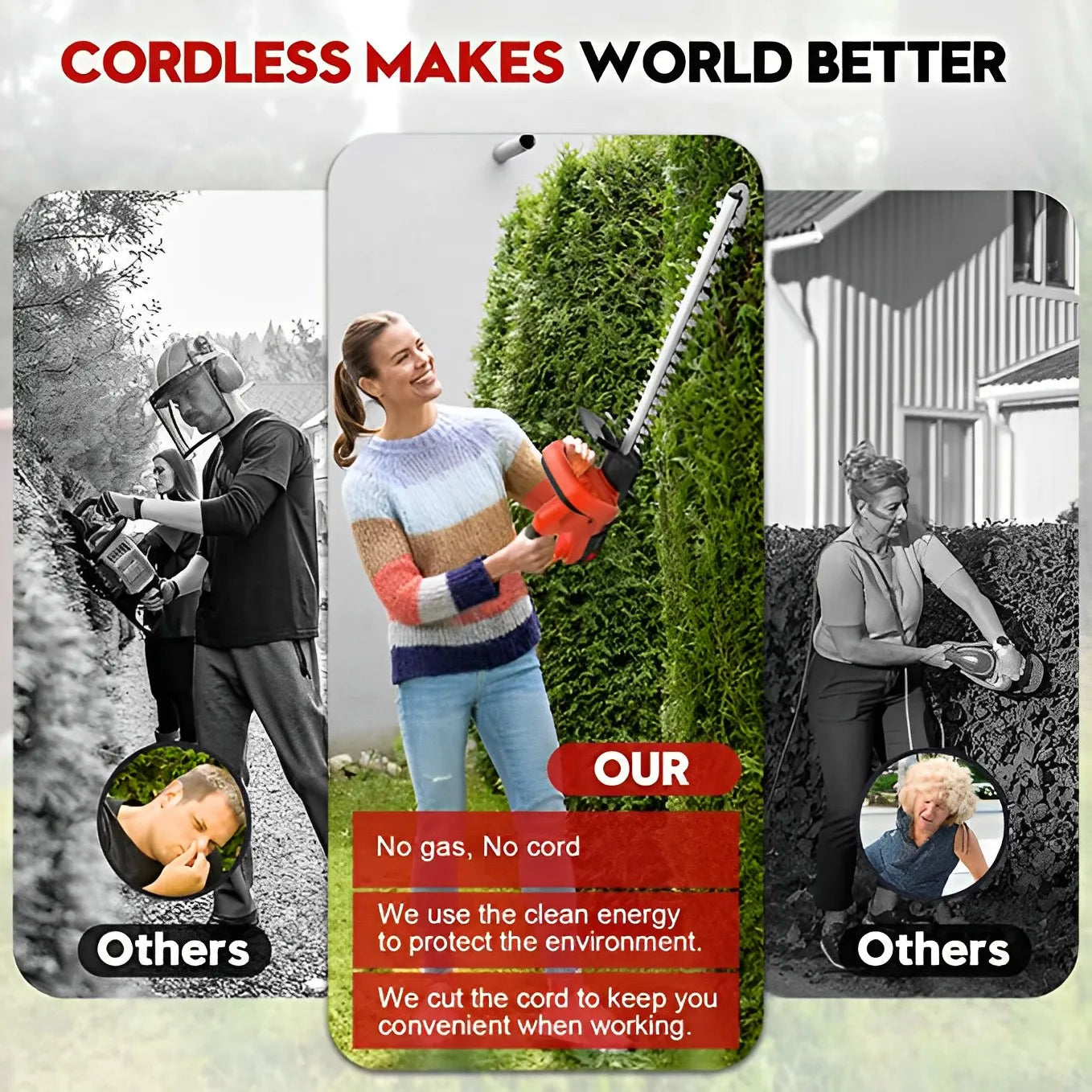 Cordless Hedge Trimmer 22 inch 21V 500W Dual Action Blade