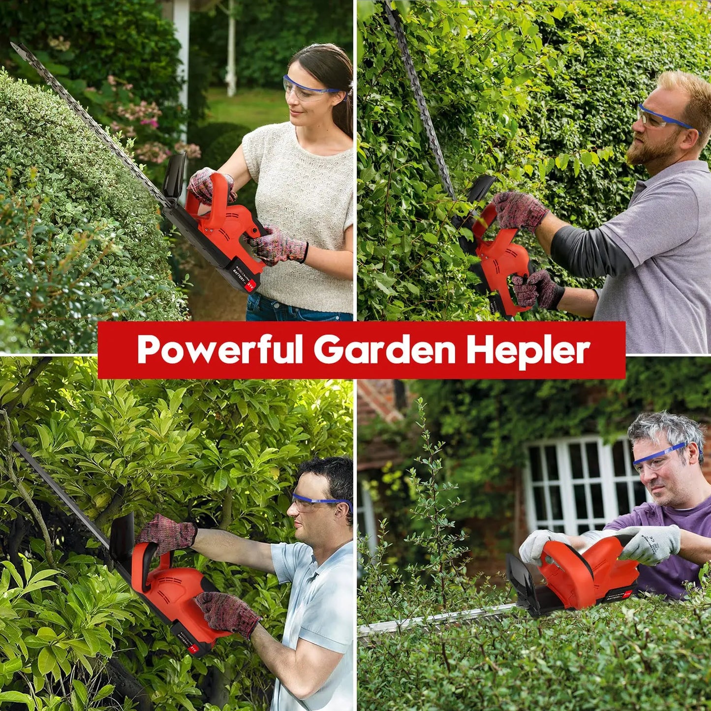 Cordless Hedge Trimmer 22 inch 21V 500W Dual Action Blade