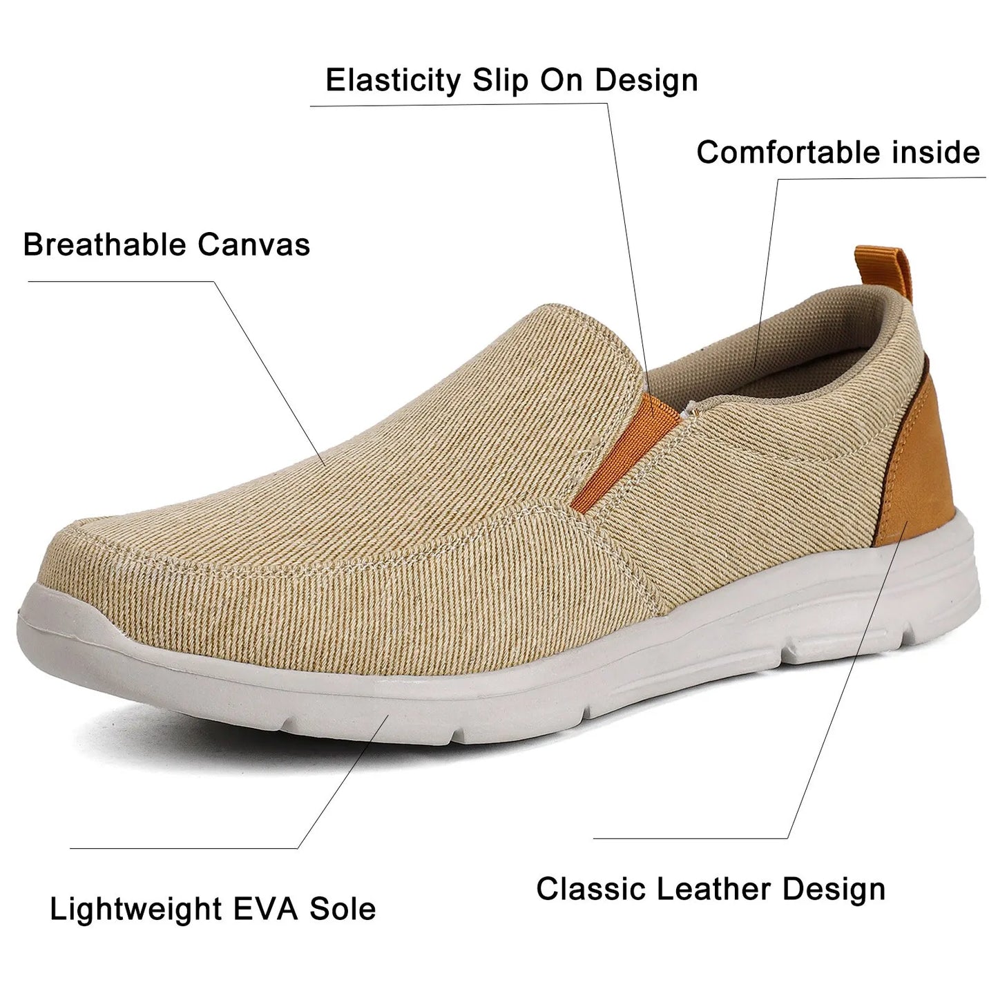 Canvas Shoes For Men, Breathable Comfortable Slip-On