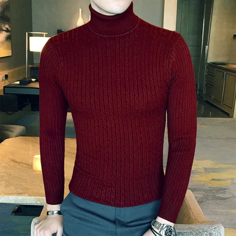 Slim Turtleneck Pullovers Warm Solid Color Men's Sweater