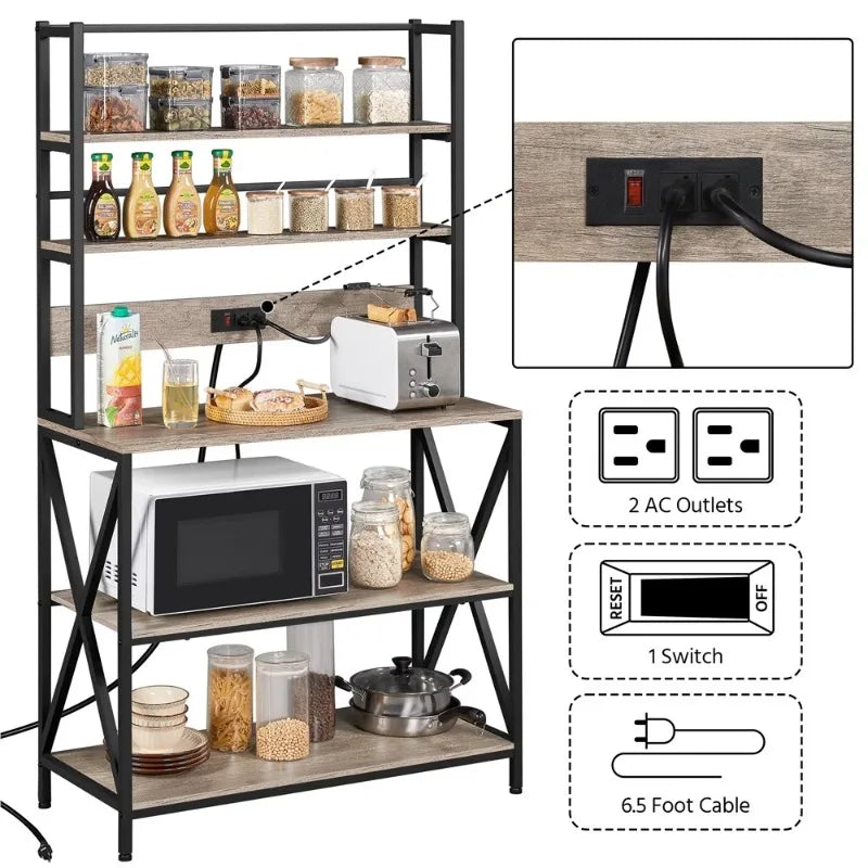 5-Tier Baker’s Racks for Kitchen Workspace, Storage, Gray