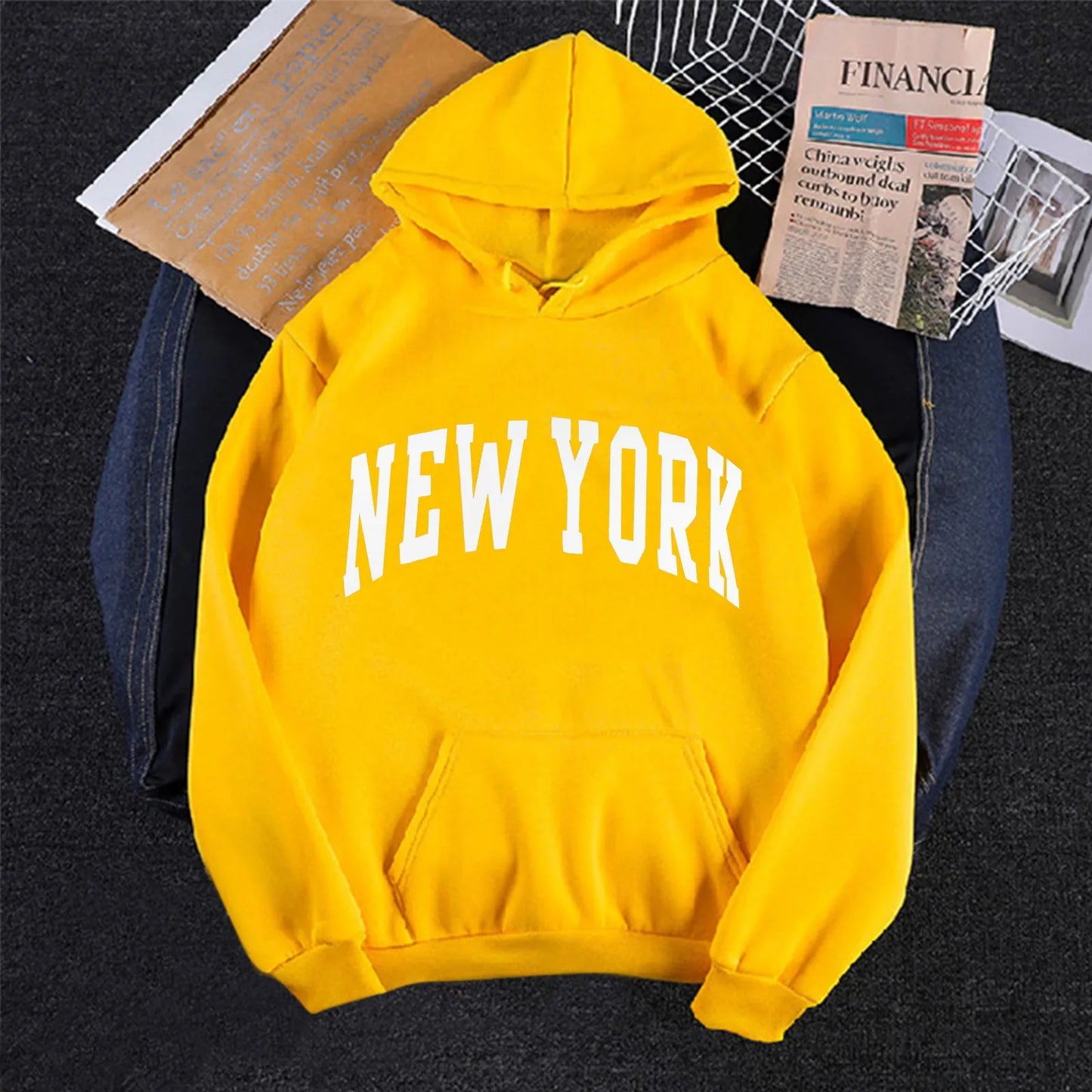 New York Letter Print Pullover Hoodies Women Streetwear.