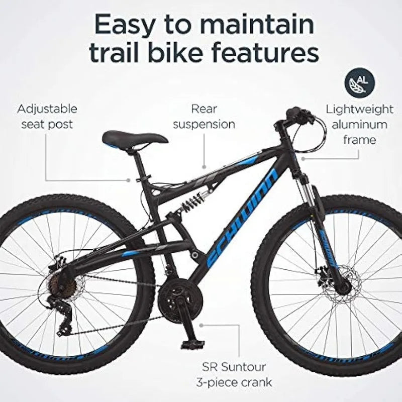 S29 Men Women Mountain Bike,  Aluminum Frame, Dual-Suspension.