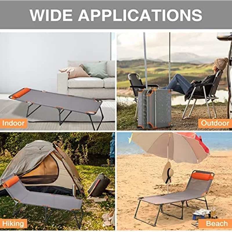 Portable Adjustable Cot for Adults, Folding Chair, with pillow