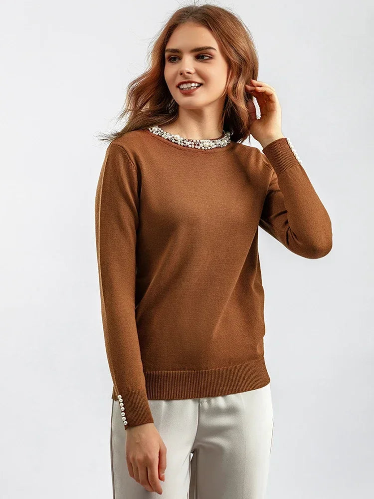 Pearl Pullover Sweater Fashion Solid Slim Casual Streetwear