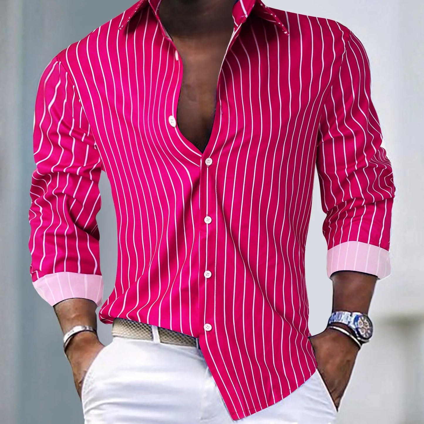 Men's Striped Long Sleeve Club Party Button Down Shirt