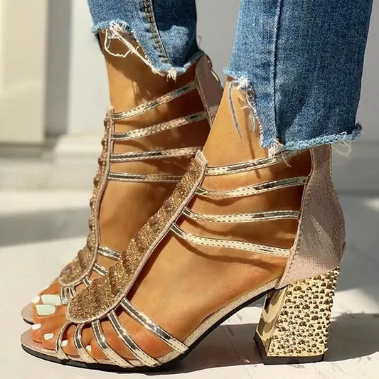 Golden/Silver High Heels Gladiator Sandals Luxury Heels Women's Sexy